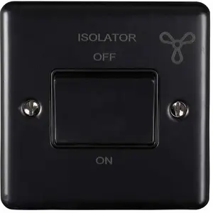 6A Extractor Fan Isolator Switch MATT BLACK & Black Trim 3 Pole Shower