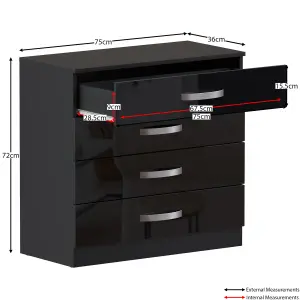 Vida Designs Hulio Black High Gloss 4 Drawer Chest (H)720mm (W)750mm (D)360mm