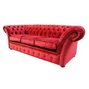 Chesterfield 3 Seater Modena Pillarbox Red Velvet Sofa In Balmoral Style