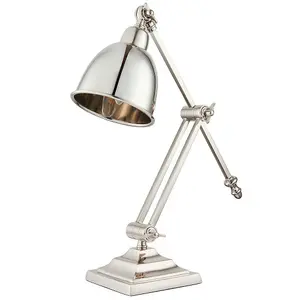 Adjustable Arm Table Lamp Polished Nickel Base Shade Bedside Feature Metal Light