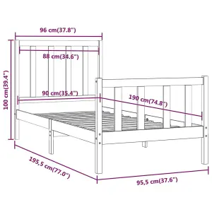 Berkfield Bed Frame Black Solid Wood 90x190 cm 3FT Single