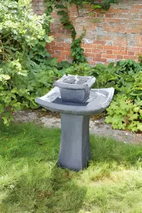 Pagoda Solar Water Feature and Fountain with Bird Bath