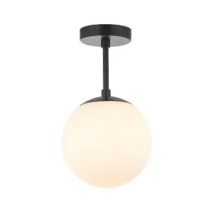 Traditional Glass Globe IP44 Bathroom Ceiling Light Fixture in Matt Black