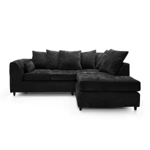 Monaco Chenille Fabric 3 to 4 Seater L Shaped Corner Sofa  Black Right Hand Facing