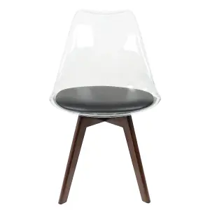 Soho Clear and Black Plastic Dining Chair with Squared Dark Wood Legs