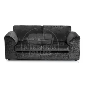 Crystal Crushed Velvet Fabric Fabric 3 Seater Sofa Black - Full Back