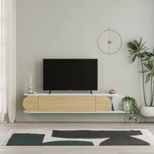 Decortie Tone Floating Modern TV Unit with 1 Drop-Door Storage White Oak 180cm