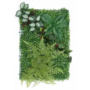 Artificial Green Grass Panel Backdrop, 60cm x 40cm, With Tropical Leaves