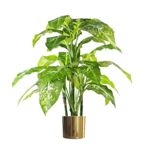 Large Artificial Plant Tree Gold Planter 100cm Natural Aglaonema Spotted Botanik