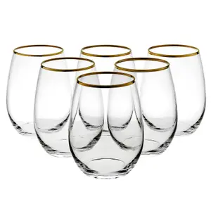 Queensway Home & Dining 570ml 6 Pcs Amber Tumbler Gold Rim Whiskey Glass Cocktail Goblet Set