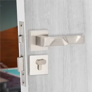 1 Pair Modern Nova Euro Lock Door Handles 70mm Thumbturn Barrell Satin Nickel Finish and Ball Bearing HInges - Golden Grace