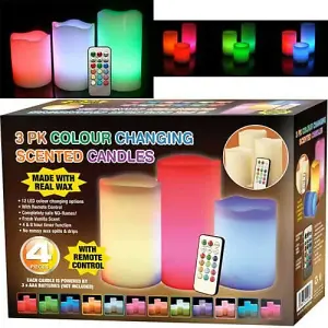 4Pc Colour Changing Led Wax Mood Candles Vanilla Scented Flameless With Remote