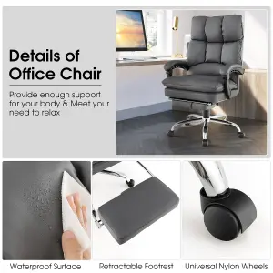 Costway Office Desk Chair Ergonomic Padded Reclining Chair W/Retractable Footrest