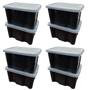 2 x Black 24L Home Office Stackable Nestable Storage Containers With Transparent Lids