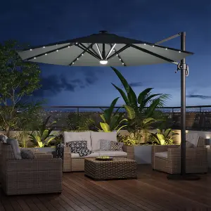 3M Cantilever Parasol with Solar Light and Round Black Parasol Base