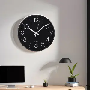 12 Inch Minimalist Wall Clock with Arabic Numerals Black