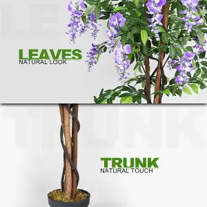 COSTWAY 150CM Ficus Artificial Tree Fake Wisteria Tree with 3 Natural Trunks