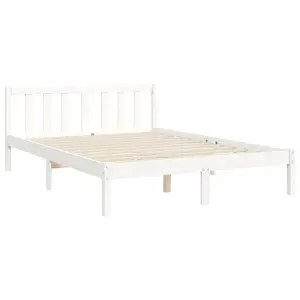 Berkfield Bed Frame with Headboard White Small Double Solid Wood