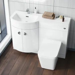 Nes Home Left Hand 1100mm Vanity Basin Unit White & Elora Back to Wall Toilet White