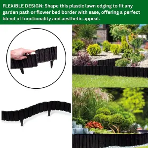 Black Wood Effect Lawn Edging 2.3m Flexible Plastic Garden Border , Weather Resistant  Recyclable Palisade Easy Install Edging