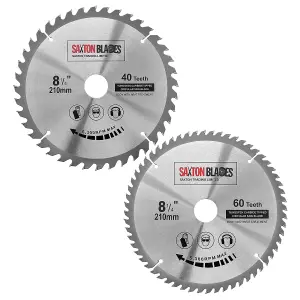 Saxton TCT210MXA TCT Circular Saw Blade 210mm x 40 & 60 Teeth x 30mm Bore + 16, 20 and 25mm Rings Pack of 2