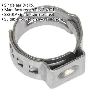 25 PACK Stainless Steel Single Ear O-Clip - 11.8mm to 13.8mm Diameter - Fixing