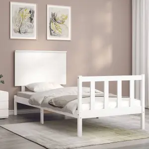 Berkfield Bed Frame with Headboard White 90x200 cm Solid Wood