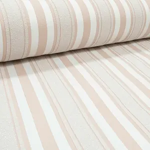 Glitter Striped Blush Pink White Paste The Wall Textured Heavy Vinyl Wallpaper