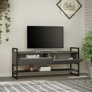 Decortie Metola Modern TV Unit Multimedia Centre Anthracite Grey with Storage TV Cabinet 130cm