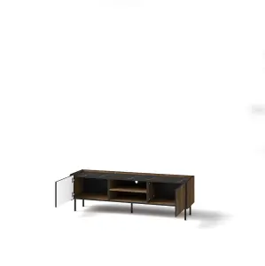 Prestigo TV Cabinet - Sleek Media Storage in Oak Walnut & Black Matt, H470mm W1500mm D400mm