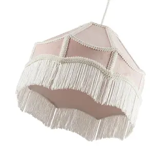 Traditional Victorian Empire Lampshade in Soft Blush Pink Velvet with Tassels