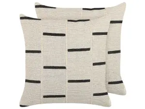 Set of 2 Cushions ABIES Cotton 45 x 45 cm Striped Block-Printing Beige