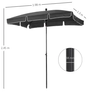 Outsunny Aluminium Sun Umbrella Parasol Patio Rectangular Tilt 2M x 1.3M Grey