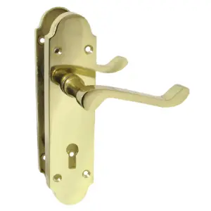 Epsom Door Handle Lock Victorian Scroll Lever - Brass Pack Hinges