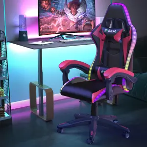 Ergonomic Gaming Chair with LED Lighting Effects, Height Adjustable Backrest with Lumbar & Headrest Support