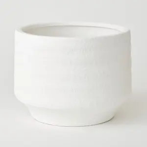 Wide White Terracotta Vase - Modern Vase for Fresh or Artificial Flower Stem Bouquet Arrangements - Measures H15 x 20.5cm Diameter