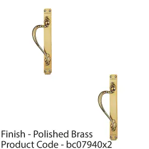 2 PACK - Left Handeda Door Pull Handle With Dot Pattern 384mm x 42.5mm Polished Brass