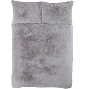 Sleepdown Silver Shaggy Faux Fur Long Pile Fleece Duvet Quilt Cover Set Thermal Bedding Single