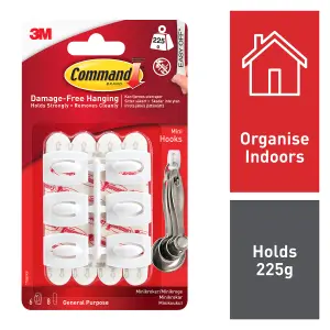 3M Command Mini White Hook (Holds)225g, Pack of 6