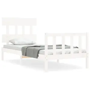 Berkfield Bed Frame with Headboard White Single Solid Wood