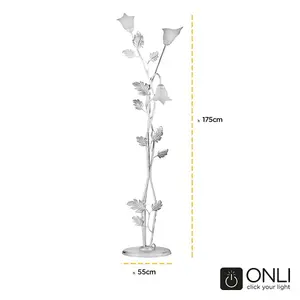 Luminosa Marilena 3 Light Multi Arm Floor Lamp, White, Silver