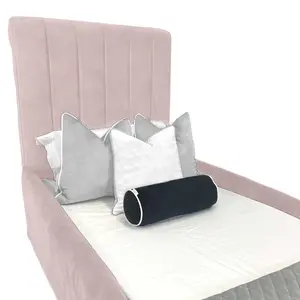 Delia Sleigh Kids Bed Gaslift Ottoman Plush Velvet with Safety Siderails- Pink