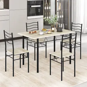 Costway 5 PCS Dining Table Set w/ Rectangular Tabletop Industrial Kitchen Table 4 Chairs Set