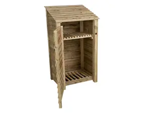 Wooden log store with door and kindling shelf W-99cm, H-180cm, D-88cm - natural (light green) finish