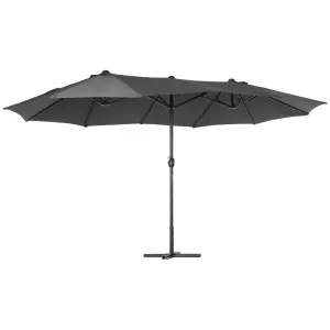 Outsunny 4.6M Garden Patio Umbrella Canopy Parasol Sun Shade w/ Base Grey