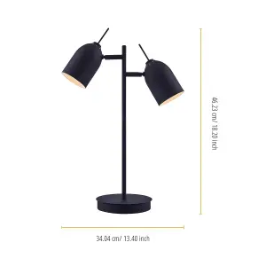 Teamson Home Mason Metal Table Lamp with Double Spotlight, Black - 34 x 16 x 46.2 (cm)