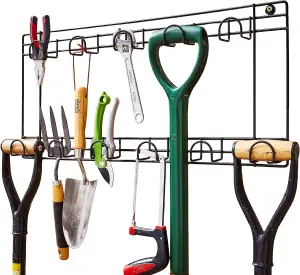 House of Home Tool & Garden Storage Rack Garage Wall Hanging Shed Hooks For Gardening Tools, Equipment, Shovels, Rakes, Hose Black