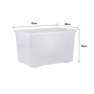 Wham Crystal 102L Large Plastic Storage Boxes With Lids - Pack of 4. Clear, Strong Made in UK Clear