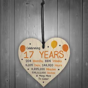 Red Ocean 17th Birthday Novelty Wooden Heart Gift For Son Daughter Brother Sister Friend