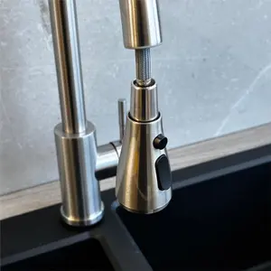 Liquida KPO11BS Single Lever Pull Out Mono Brushed Steel Kitchen Mixer Tap